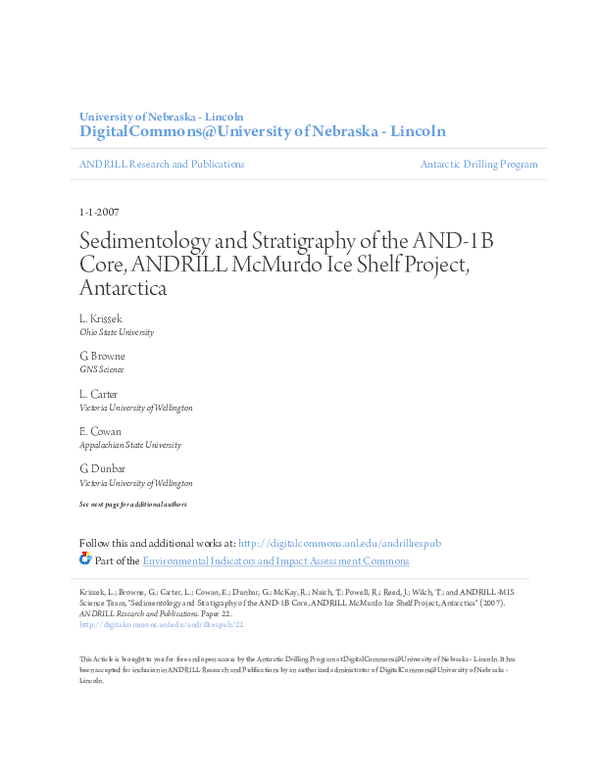 (PDF) Sedimentology and Stratigraphy of the AND-1B Core, ANDRILL ...