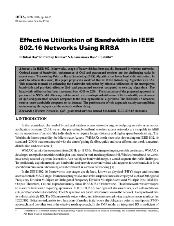(PDF) Effective Utilization of Bandwidth in IEEE 802.16 Networks Using RRSA
