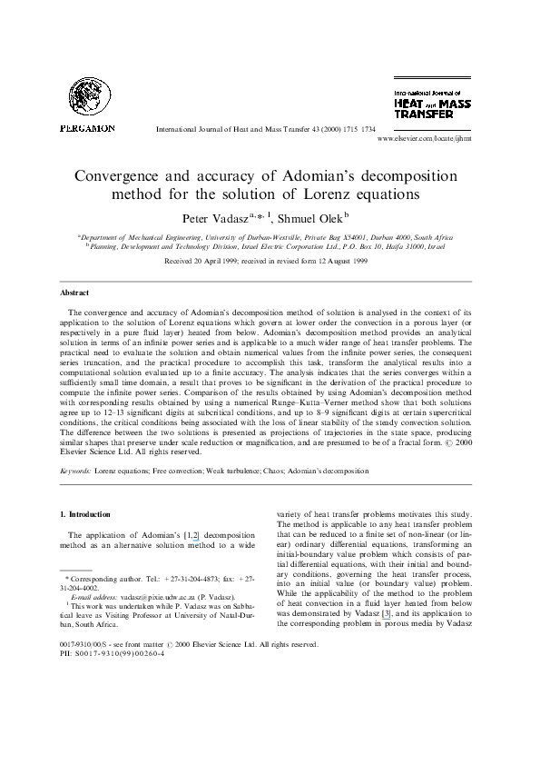 (PDF) Convergence and accuracy of Adomian's decomposition method for ...