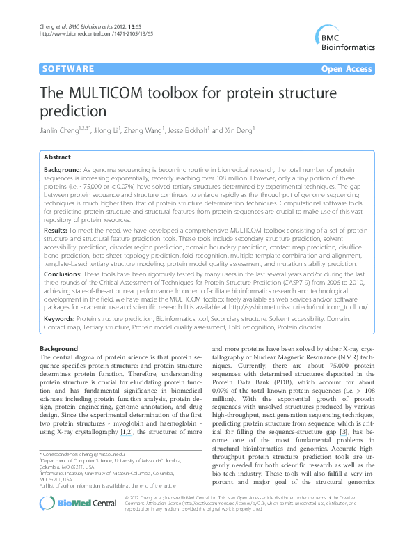 (PDF) The MULTICOM toolbox for protein structure prediction