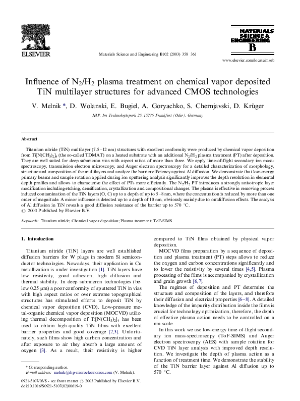 (PDF) Influence of N2/H2 plasma treatment on chemical vapor deposited ...
