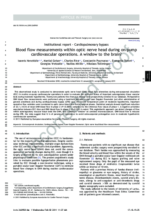 (PDF) Blood flow measurements within optic nerve head during on-pump ...
