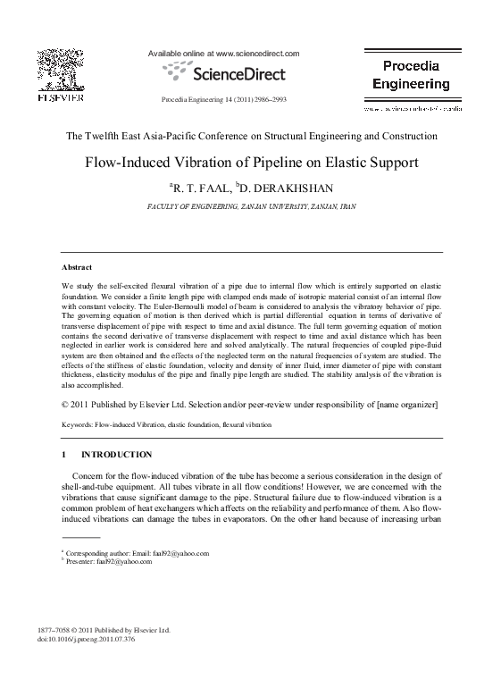(PDF) Flow-Induced Vibration of Pipeline on Elastic Support
