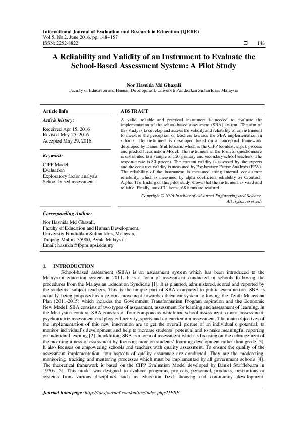 (PDF) A Reliability and Validity of an Instrument to Evaluate the ...