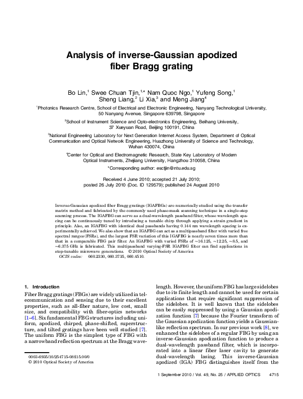 (PDF) Analysis of inverse-Gaussian apodized fiber Bragg grating