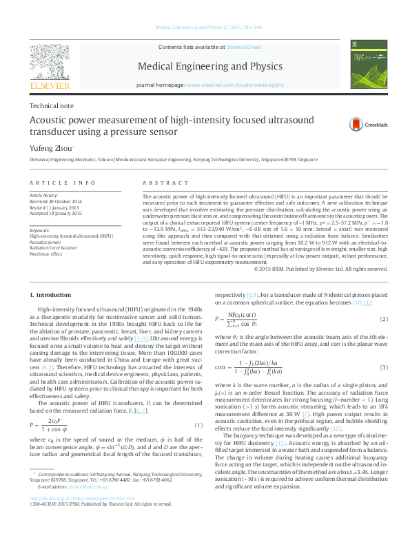 (PDF) Acoustic power measurement of high-intensity focused ultrasound ...