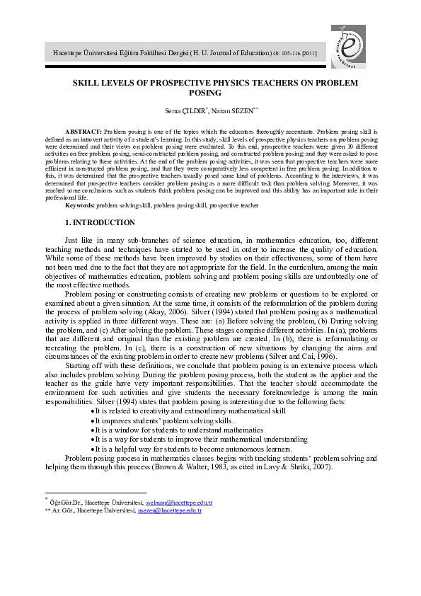 (PDF) Skill Levels of Prospective Physics Teachers on Problem Posing ...