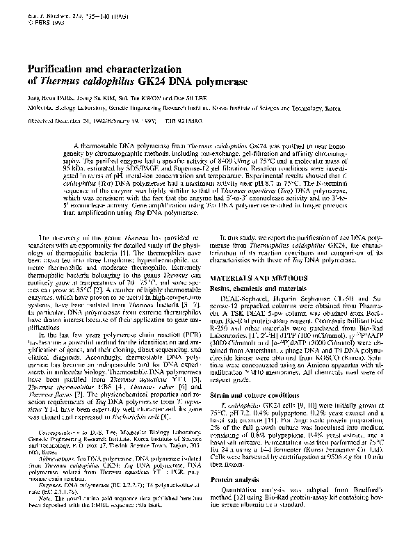 (PDF) Purification and characterization of Thermus caldophilus GK24 DNA ...