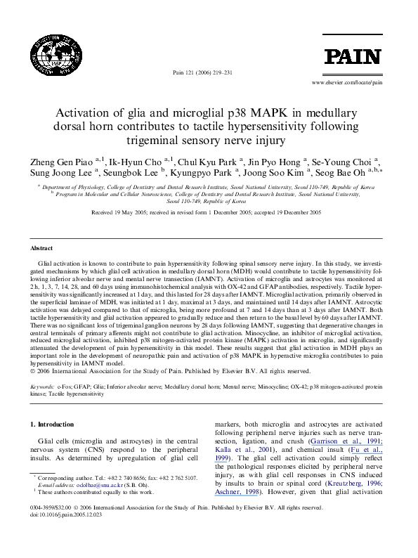 (PDF) Activation of glia and microglial p38 MAPK in medullary dorsal ...