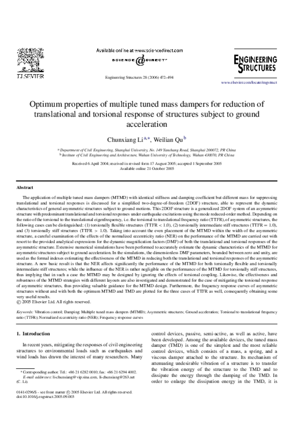 (PDF) Optimum properties of multiple tuned mass dampers for reduction ...