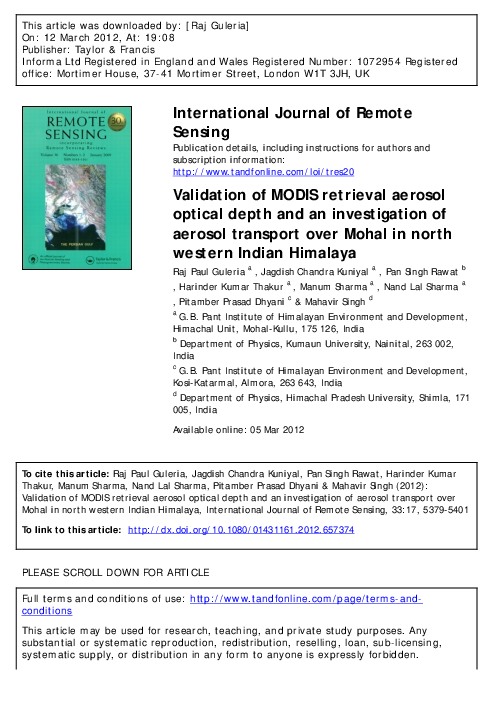 (PDF) Validation of MODIS retrieval aerosol optical depth and an ...