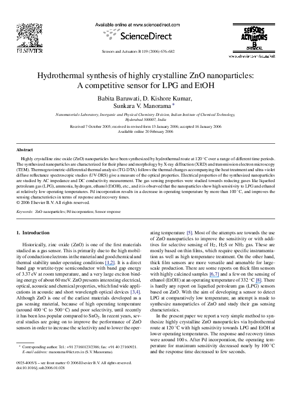 (PDF) Hydrothermal synthesis of highly crystalline ZnO nanoparticles: A ...