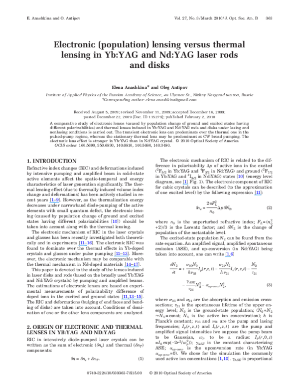 (PDF) Electronic (population) lensing versus thermal lensing in Yb:YAG ...