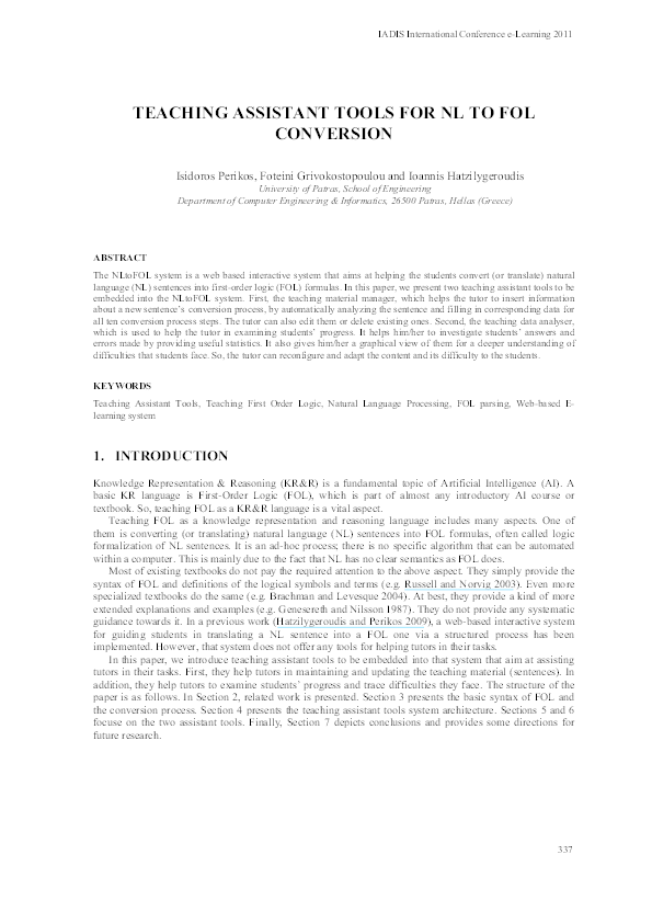 (PDF) Teaching assistant tools for NL to FOL Conversion