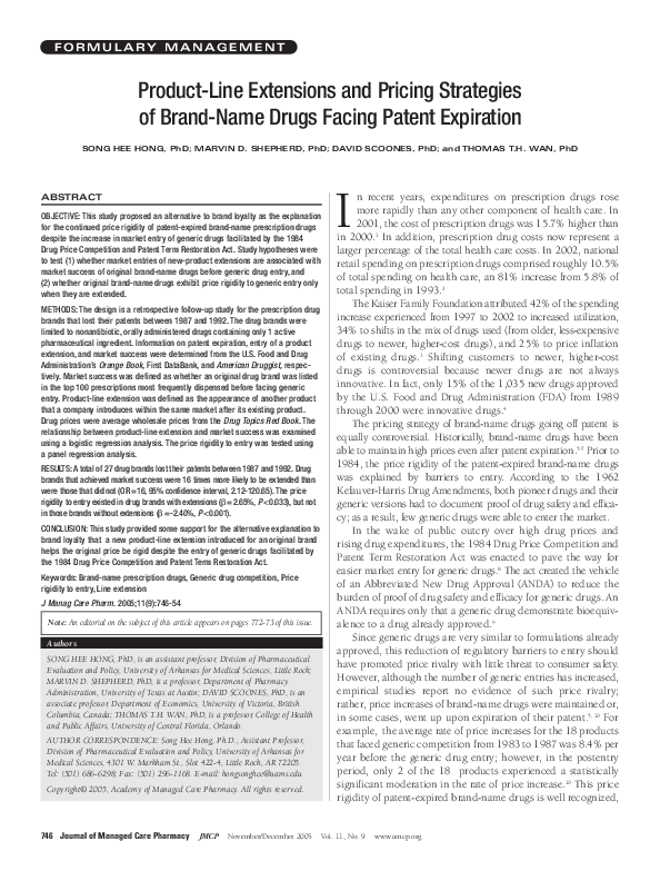(PDF) Product-line extensions and pricing strategies of brand-name ...