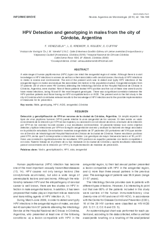 (PDF) HPV detection and genotyping in males from the city of Córdoba ...