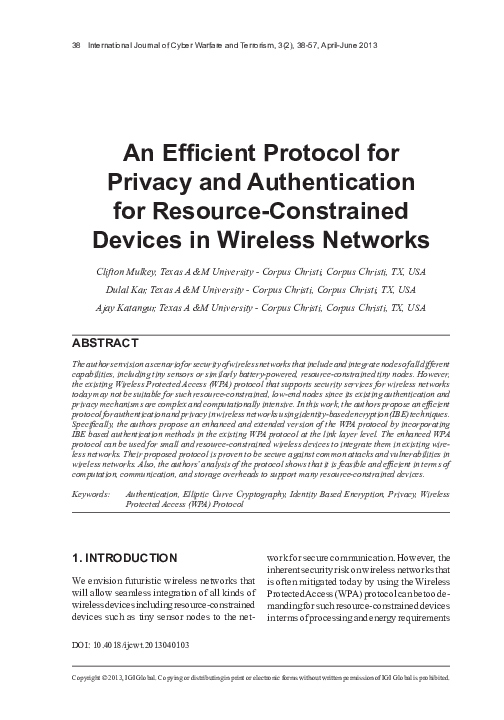 (PDF) An Efficient Protocol for Privacy and Authentication for Resource ...