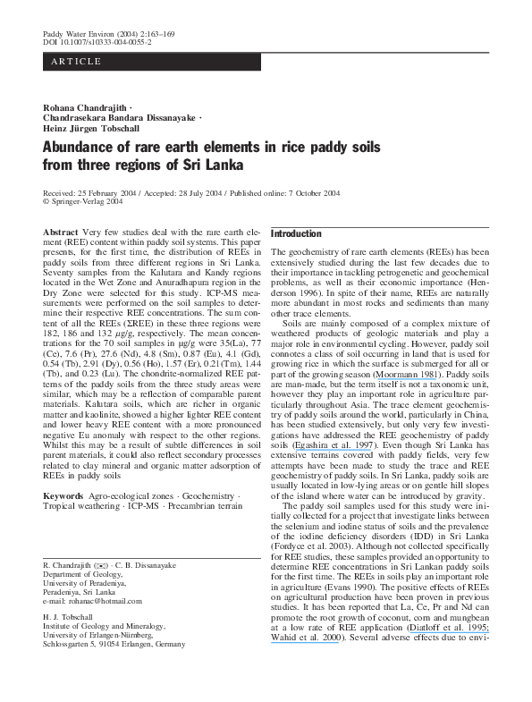 (PDF) Abundance of rare earth elements in rice paddy soils from three ...