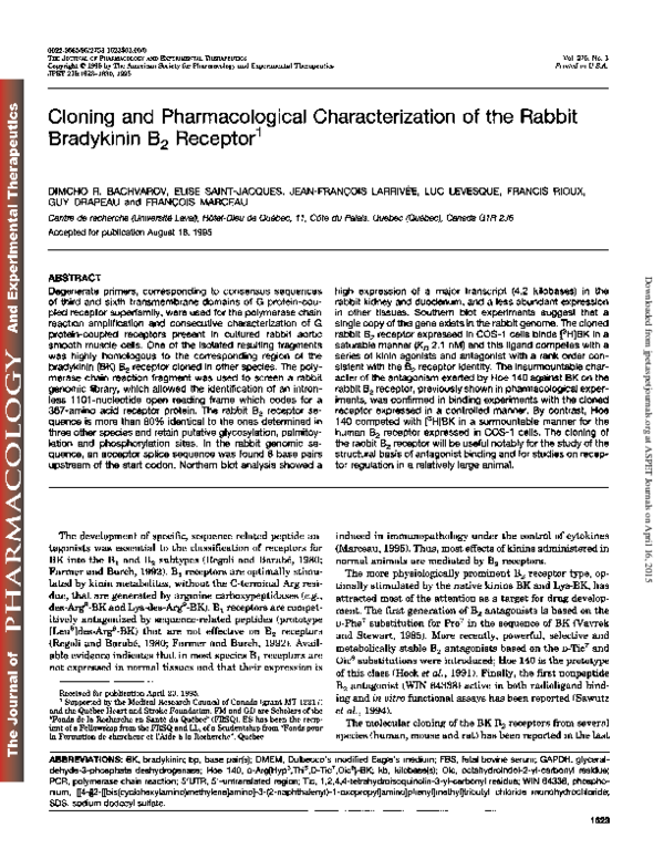 (PDF) Cloning and Pharmacological Characterization of the Rabbit ...