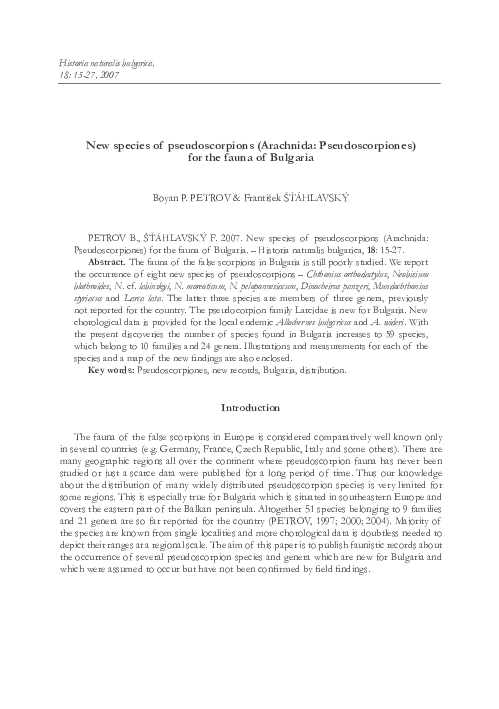 (PDF) New species of pseudoscorpions (Arachnida: Pseudoscorpiones) for ...