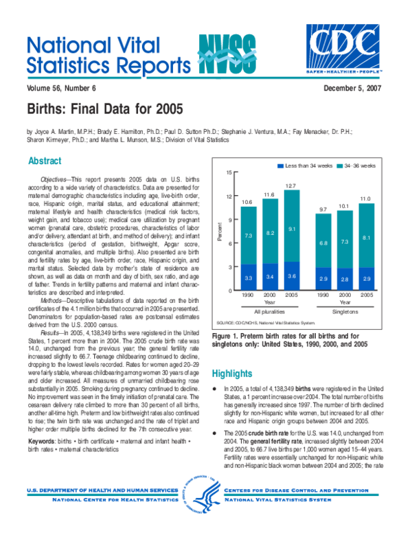 (PDF) Births: final data for 2005