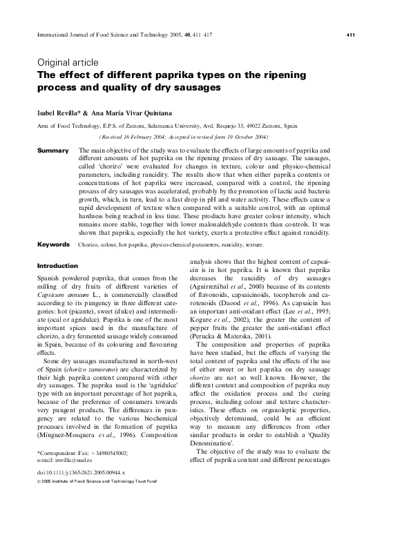 (PDF) The effect of different paprika types on the ripening process and quality of dry sausages