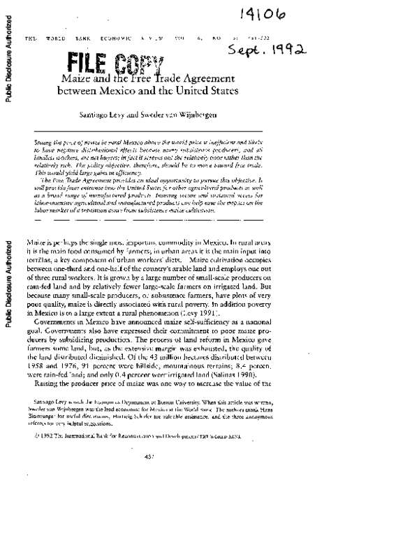(PDF) Maize and the Free Trade Agreement between Mexico and the United ...