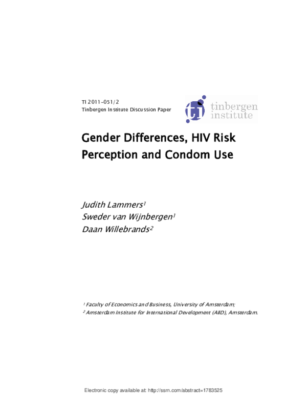 (PDF) Gender Differences, HIV Risk Perception and Condom Use