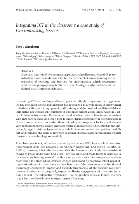 (PDF) Integrating ICT in the classroom: a case study of two contrasting ...