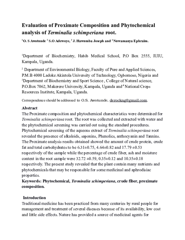 (DOC) Evaluation of Proximate Composition and Phytochemical analysis of ...