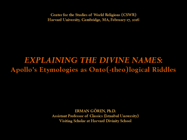 2016a, Explaining the Divine Names: Apollo's Etymologies as Onto(-theo ...
