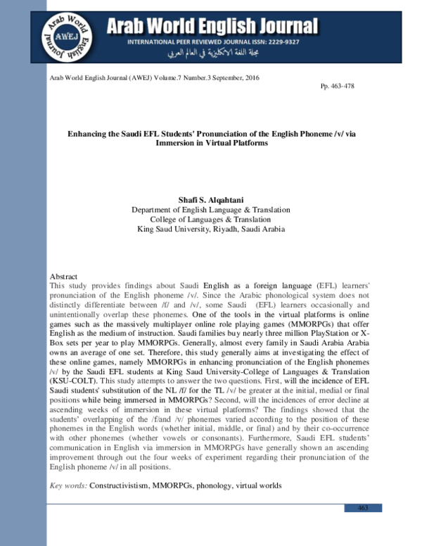 (PDF) Enhancing the Saudi EFL Students' Pronunciation of the English ...