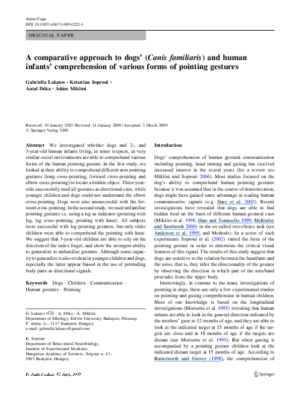 (PDF) A comparative approach to dogs’ ( Canis familiaris ) and human ...