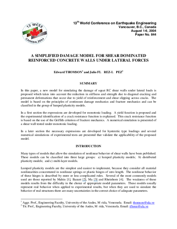(PDF) A Simplified Damage Model for Shear Dominated Reinforced Concrete ...