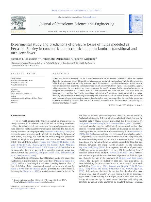 (PDF) Experimental study and predictions of pressure losses of fluids ...