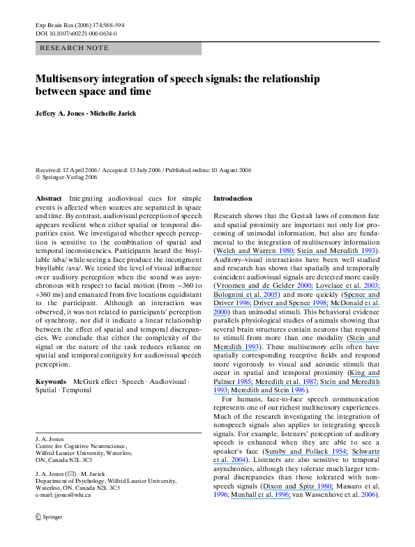 (PDF) Multisensory integration of speech signals: the relationship ...