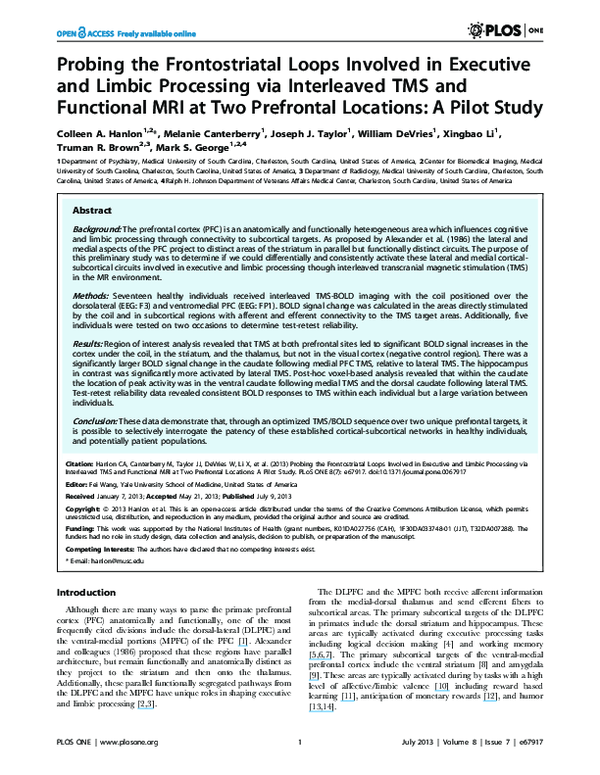 (PDF) Probing the Frontostriatal Loops Involved in Executive and Limbic ...