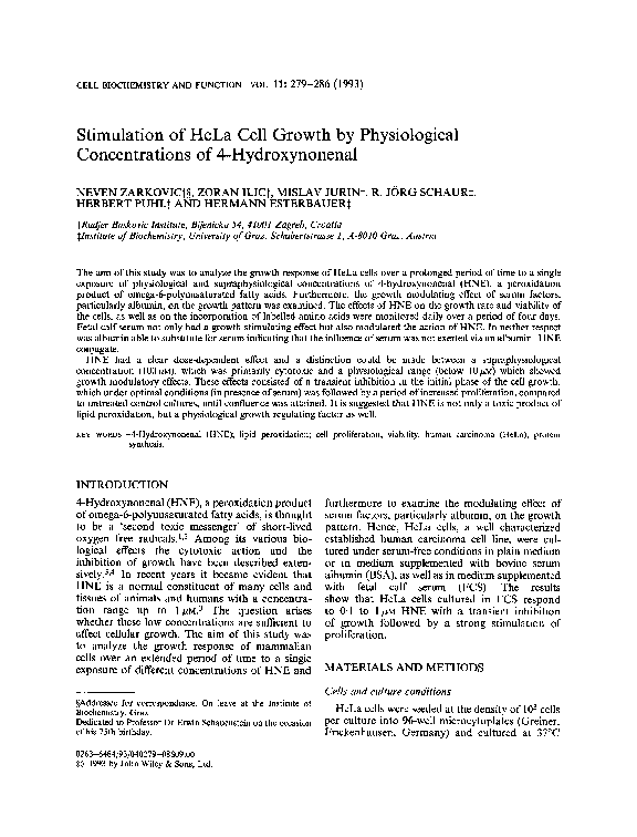 (PDF) Stimulation of HeLa cell growth by physiological concentrations ...