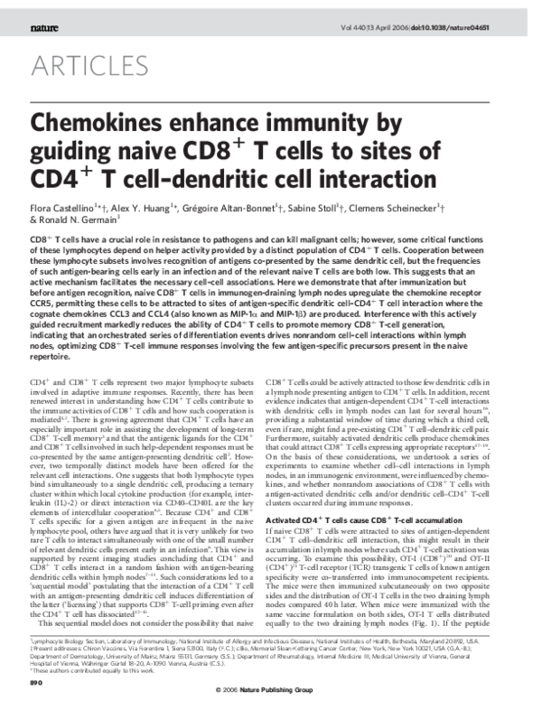 (PDF) Chemokines enhance immunity by guiding naive CD8& T cells to ...