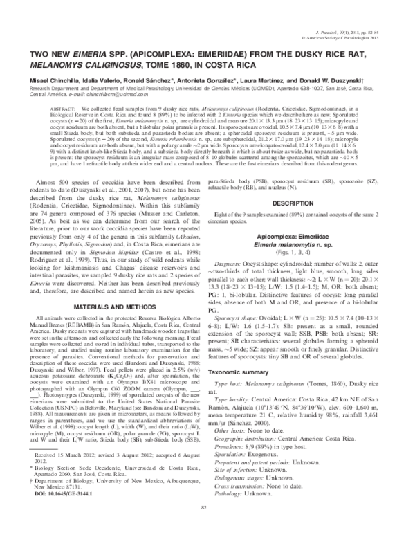 (PDF) Two New Eimeria Spp. (Apicomplexa: Eimeriidae) from the Dusky ...