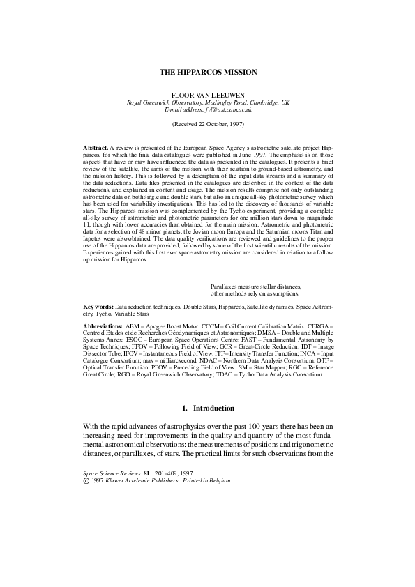 PDF) The Hipparcos Mission
