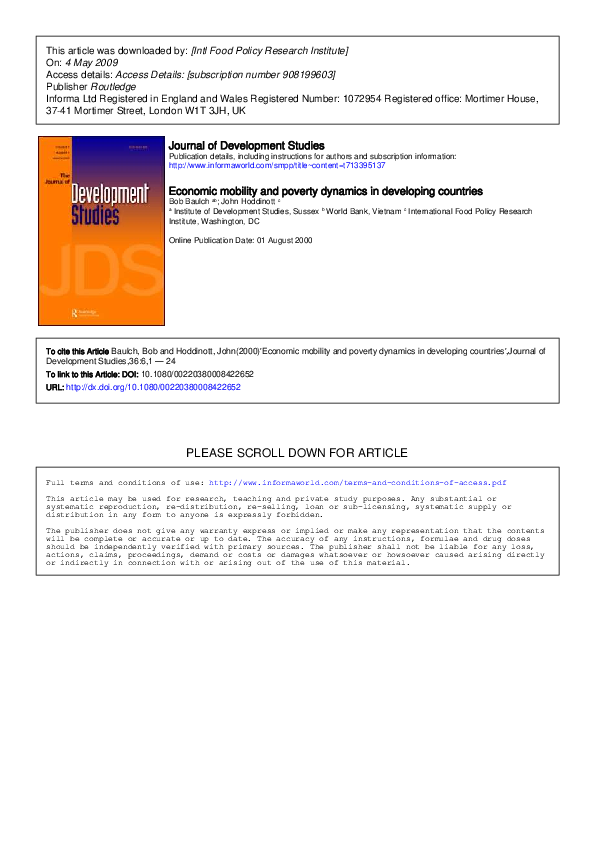 (PDF) Economic mobility and poverty dynamics in developing countries