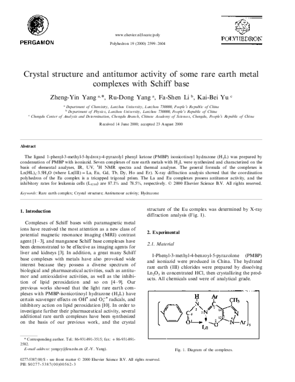 (PDF) Crystal structure and antitumor activity of some rare earth metal ...