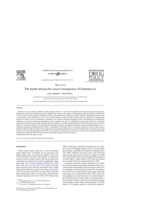 (PDF) The health and psycho-social consequences of ketamine use