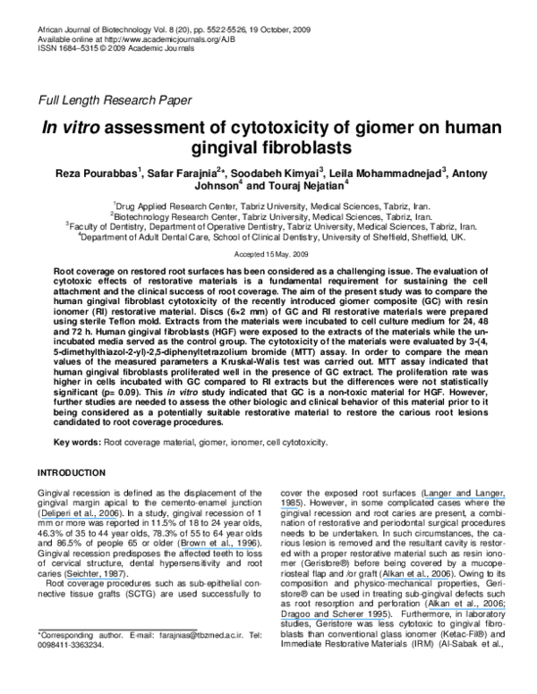 (PDF) In vitro assessment of cytotoxicity of giomer on human gingival ...