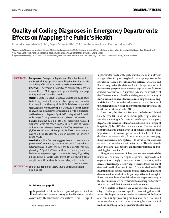 (PDF) Quality of coding diagnoses in emergency departments: effects on ...
