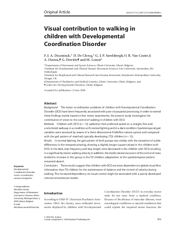 (PDF) Visual contribution to walking in children with Developmental ...