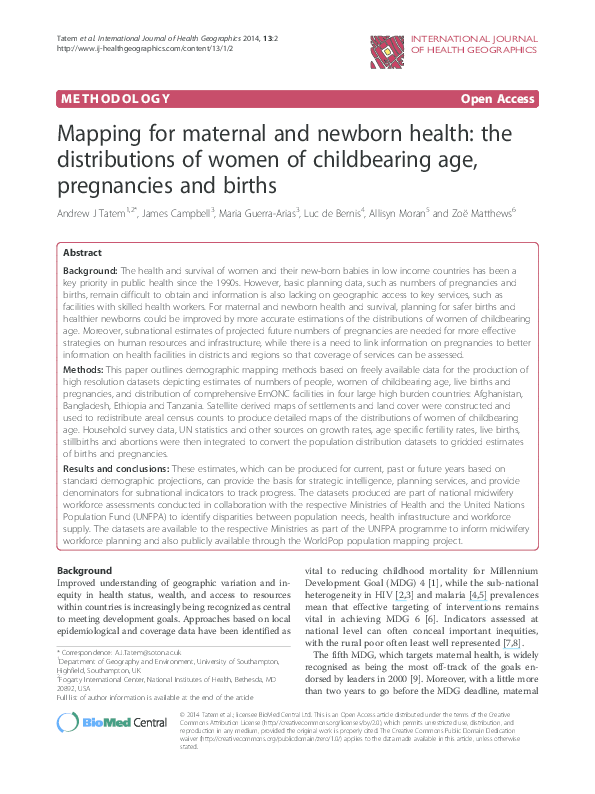 (PDF) Mapping for maternal and newborn health: the distributions of ...