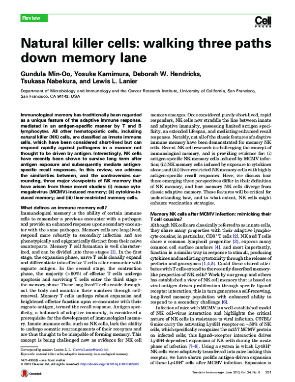 (PDF) Natural killer cells: walking three paths down memory lane
