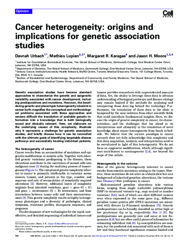 (PDF) Cancer heterogeneity: origins and implications for genetic ...